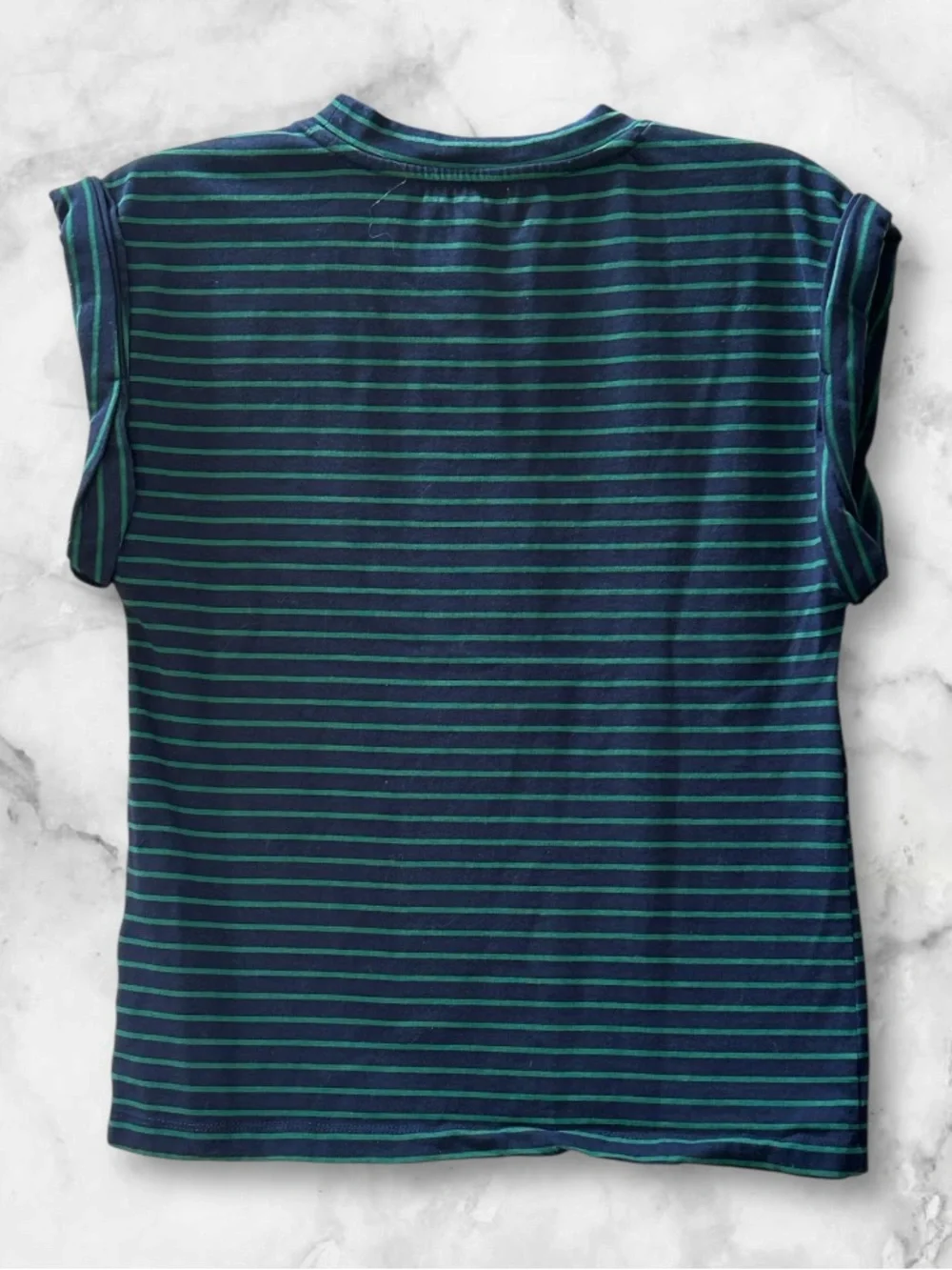 Pistola Olivia Twisted Sleeve Marina Striped Navy Green Muscle Tee Shirt Size M - Picture 4 of 10
